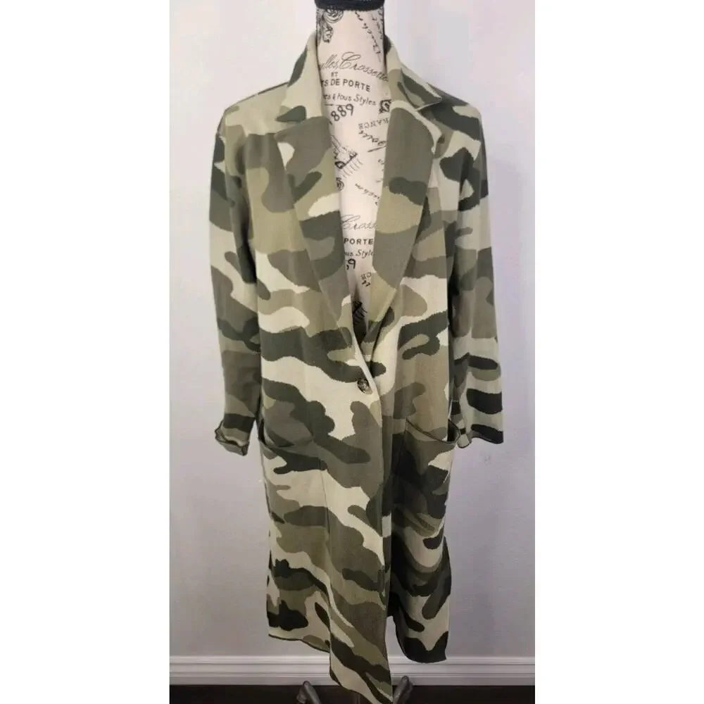 Maeve Anthropologie Kieran Camo Sweater Coat Small Green Motif Camouflage Floor_4